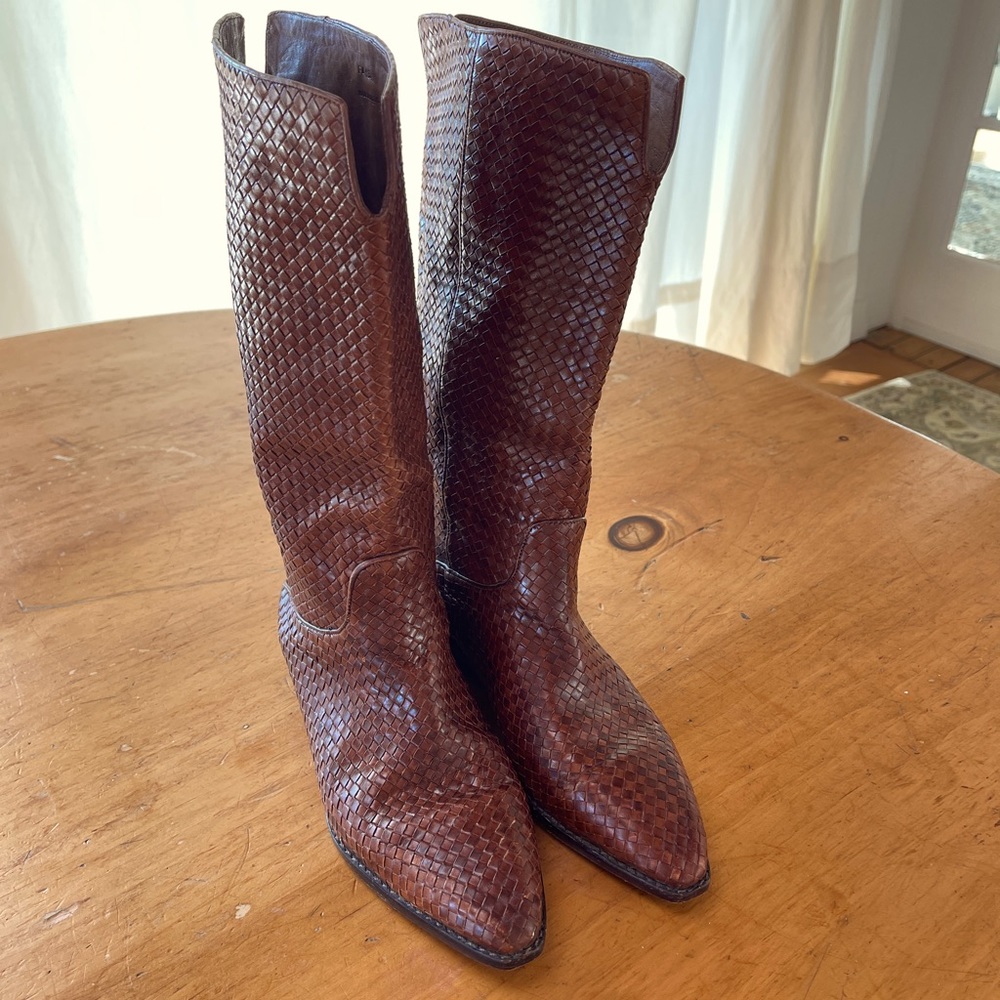 Luscious Cole Haan cognac color woven leather boots